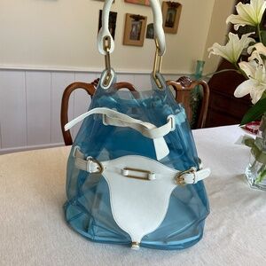 Unique ✨ Jimmy Choo ✨ transparent blue plastic Bon Bon Bucket Bag - w/ dust bag